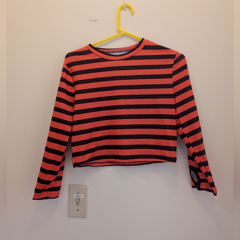 Emery Rose Orange and Black Striped Long Sleeve Top